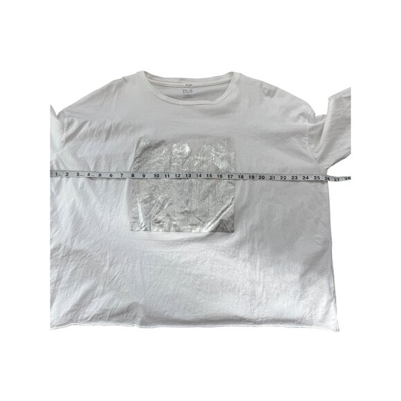 Planet by Lauren G Womens Top White Long Sleeve Silver Foil Panel One Size - Picture 5 of 8
